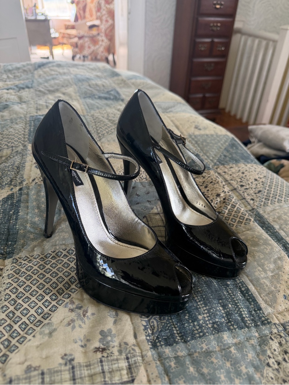 Dolce & Gabbana Black Patent Peep-Toe Mary Jane Platform Heels